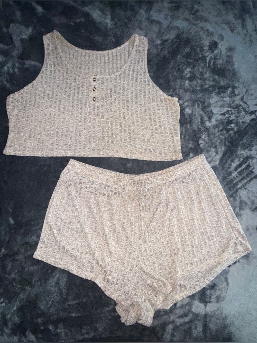 Cozy Ribbed Tank & Shorts Sleep Set - Neutral Taupe
